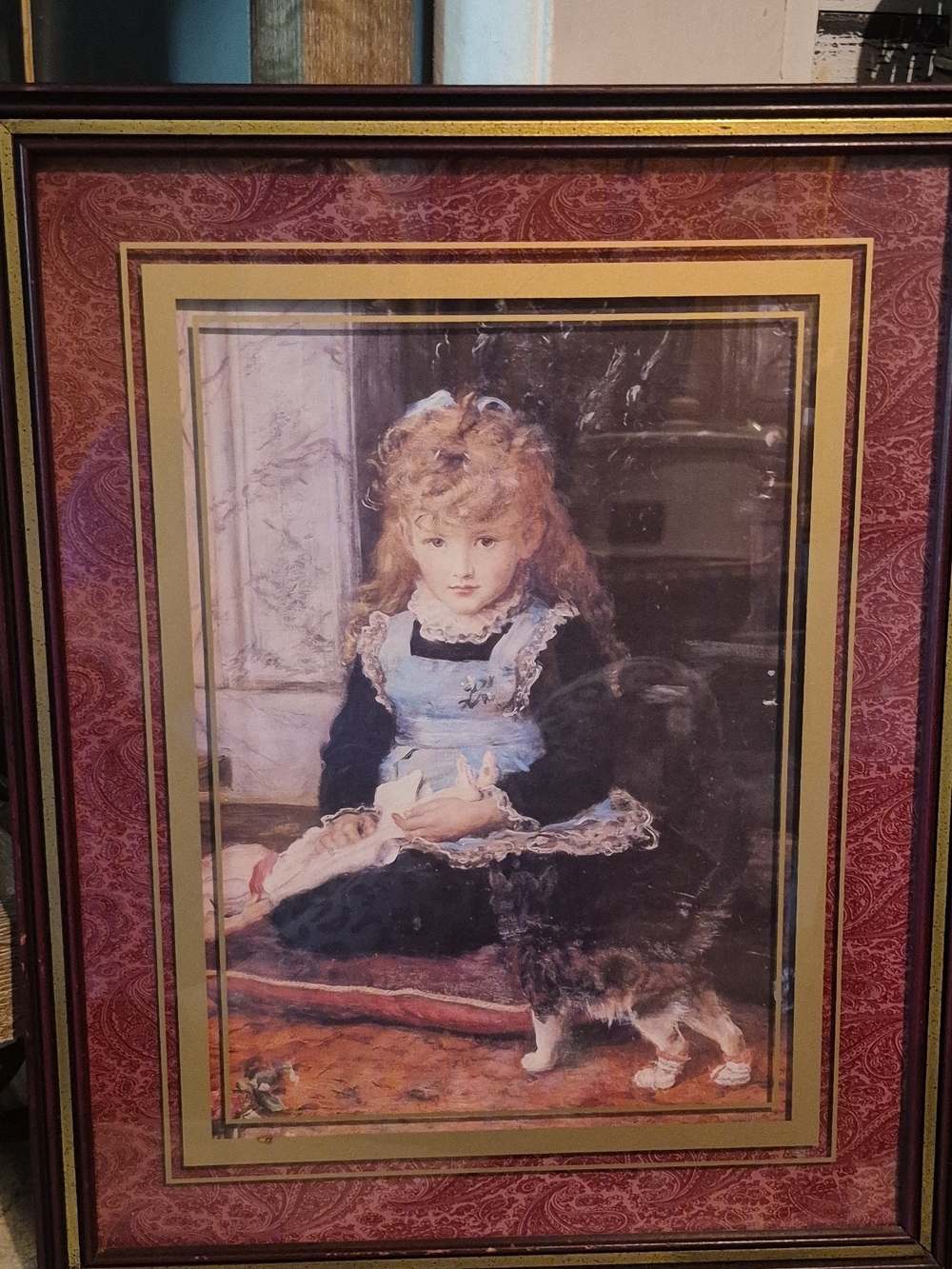 Victorian-Inspired Girl Portrait Art Print in Burgundy and Gold Frame